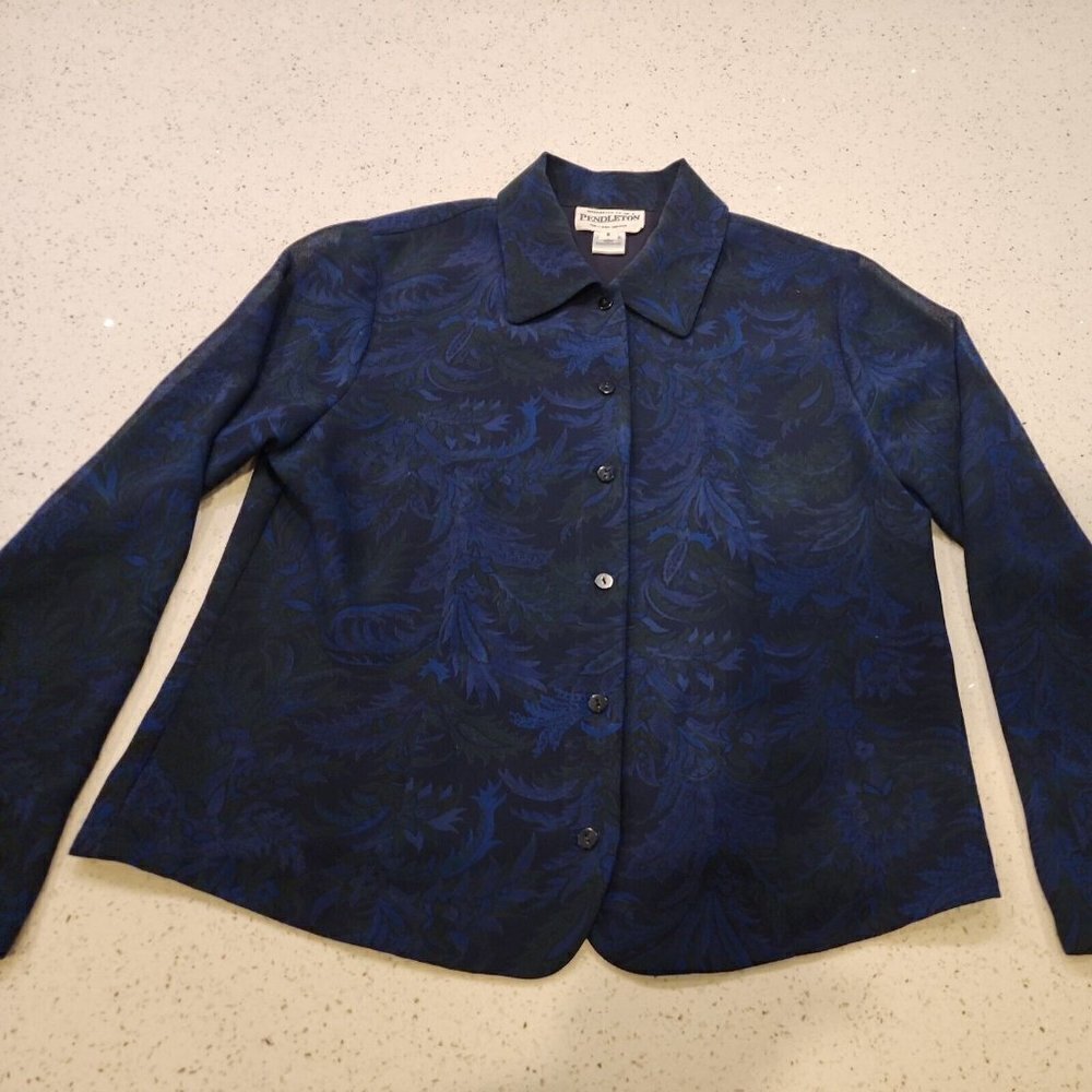 Women's Pendleton Button Front Shirt Blouse 6 Long Sleeve Blue